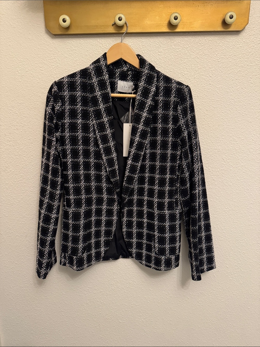 Black & White Plaid Women's Blazer Jacket